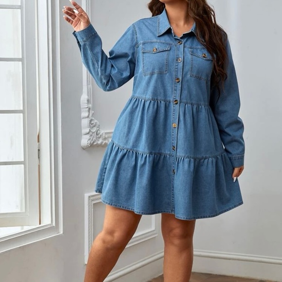 Ruffle Hem Denim Dress - Picture 2 of 4